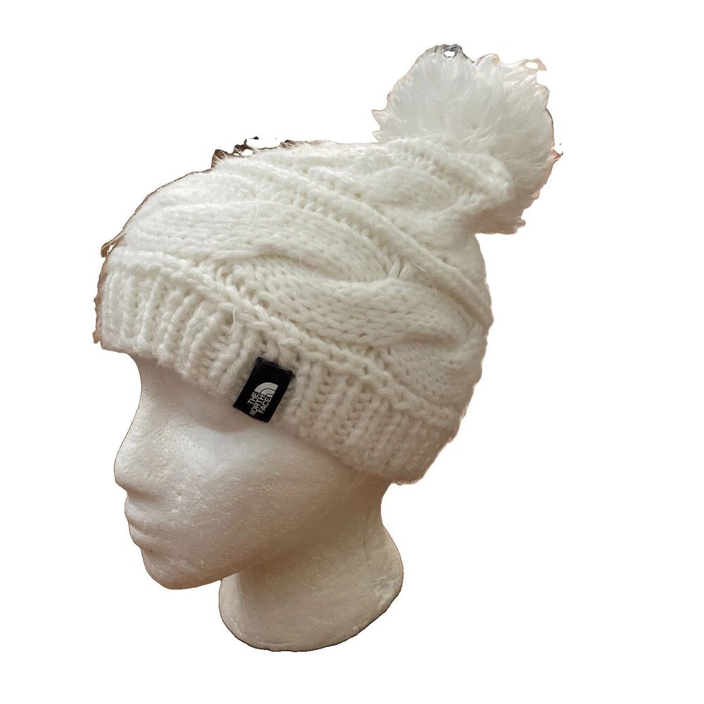 The North Face White Cable Knit Beanie Pom Womens One Size